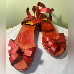 Swedish Hasbeens Red Leather Sandals